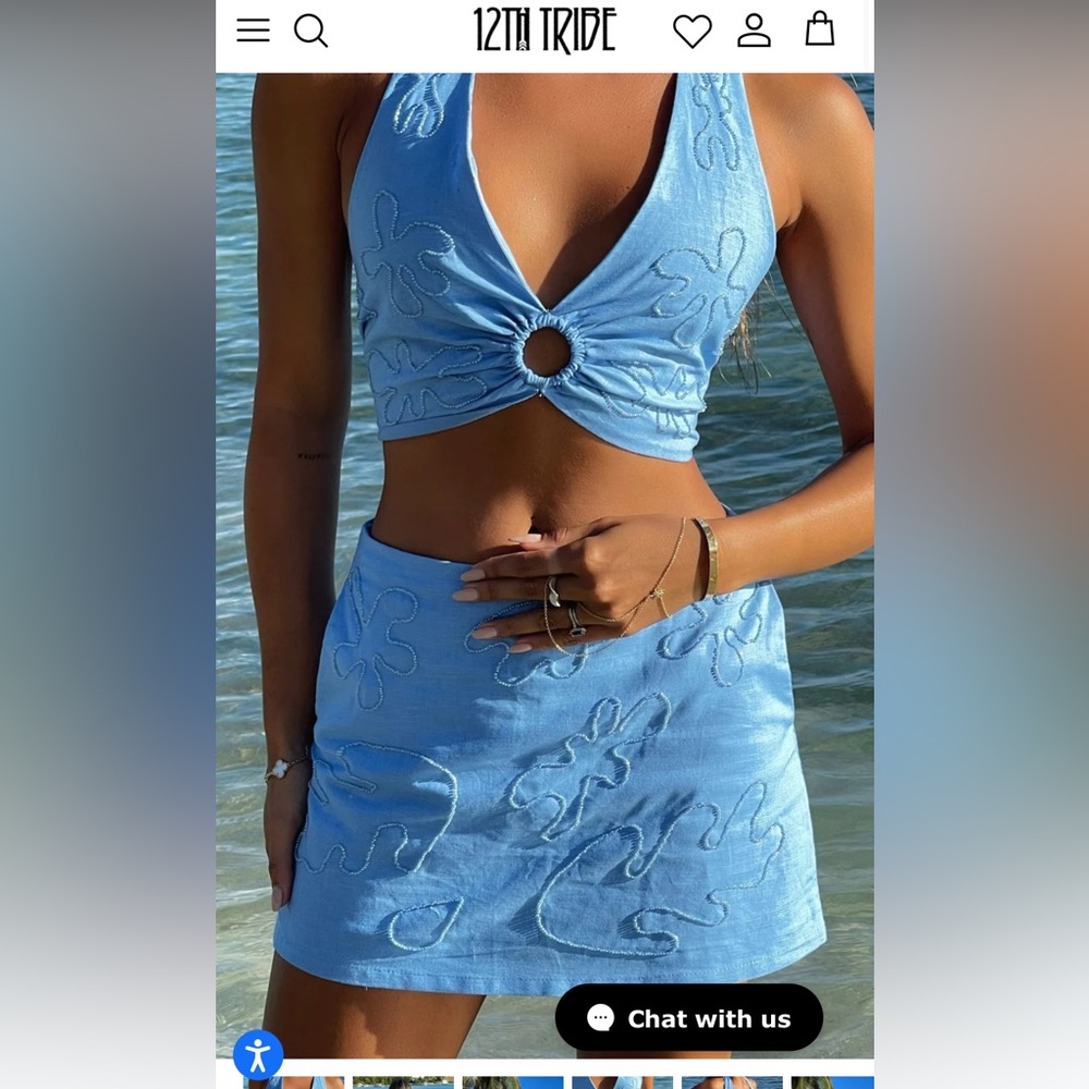 Luzia Blue Embellished Halter top and bottom